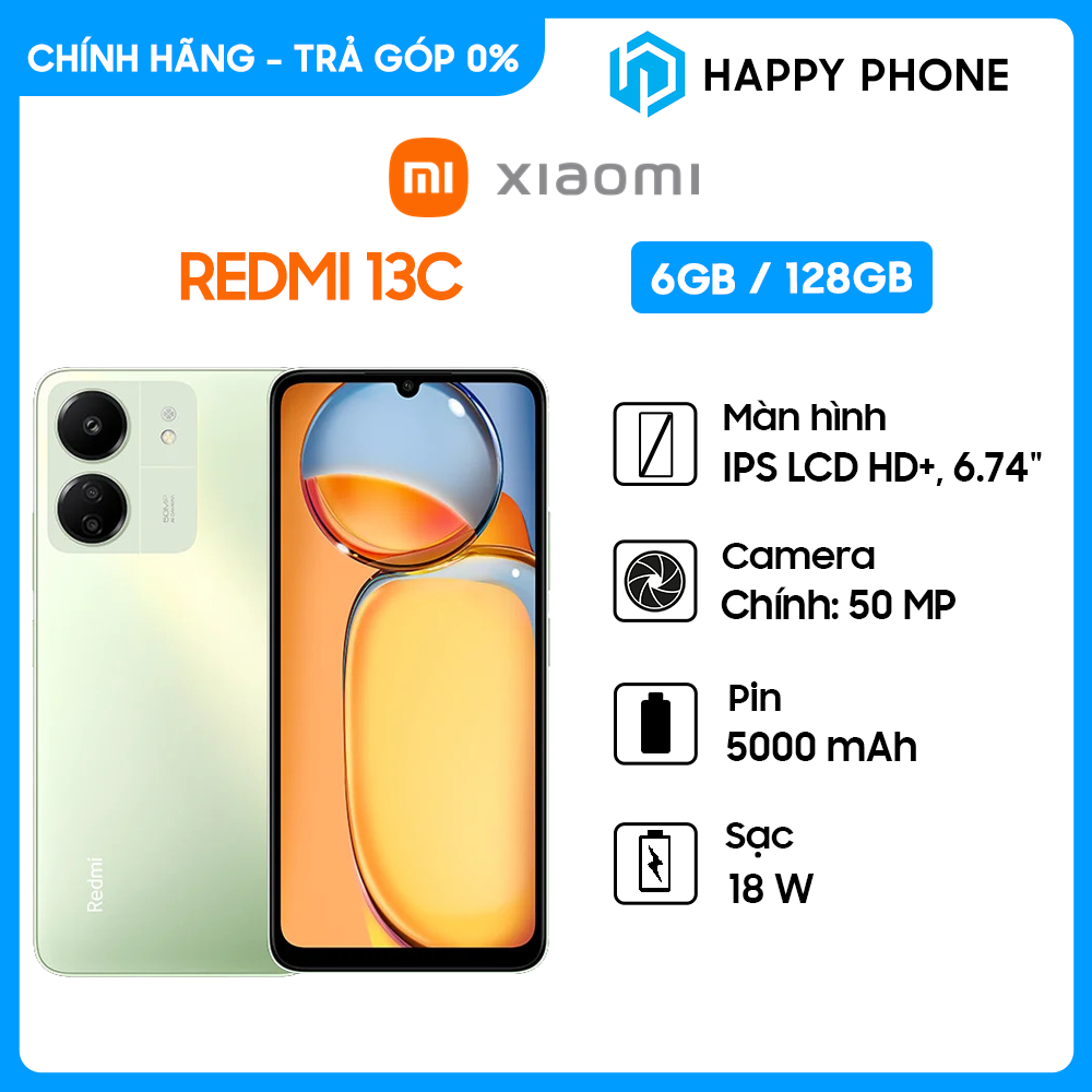 Điện thoại Xiaomi Redmi 13C (6GB/128GB) - Hàng chính hãng - Đã kích hoạt bảo hành điện tử