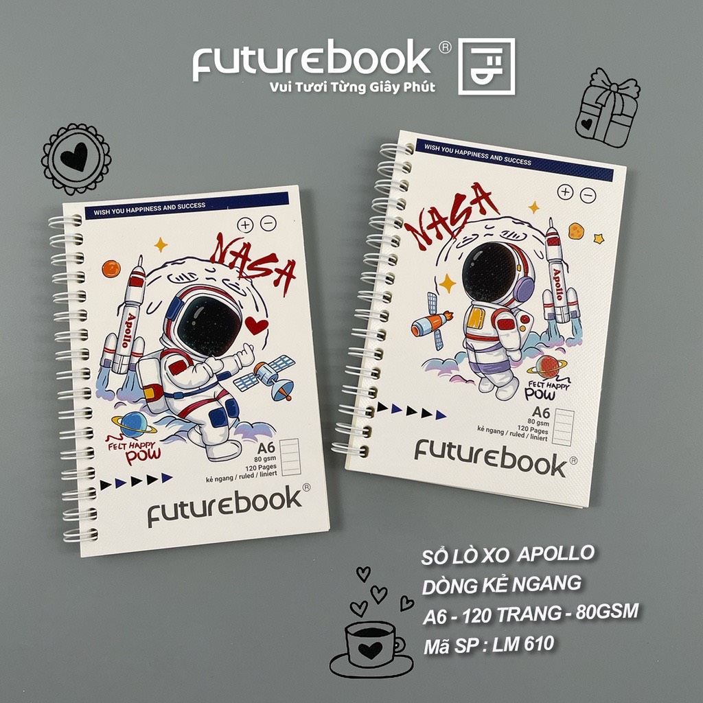FUTUREBOOK -Sổ Lò Xo Bìa Mềm A6-Dòng Kẻ Ngang-Định Lượng 80GSm-120 Trang. MSP LM610