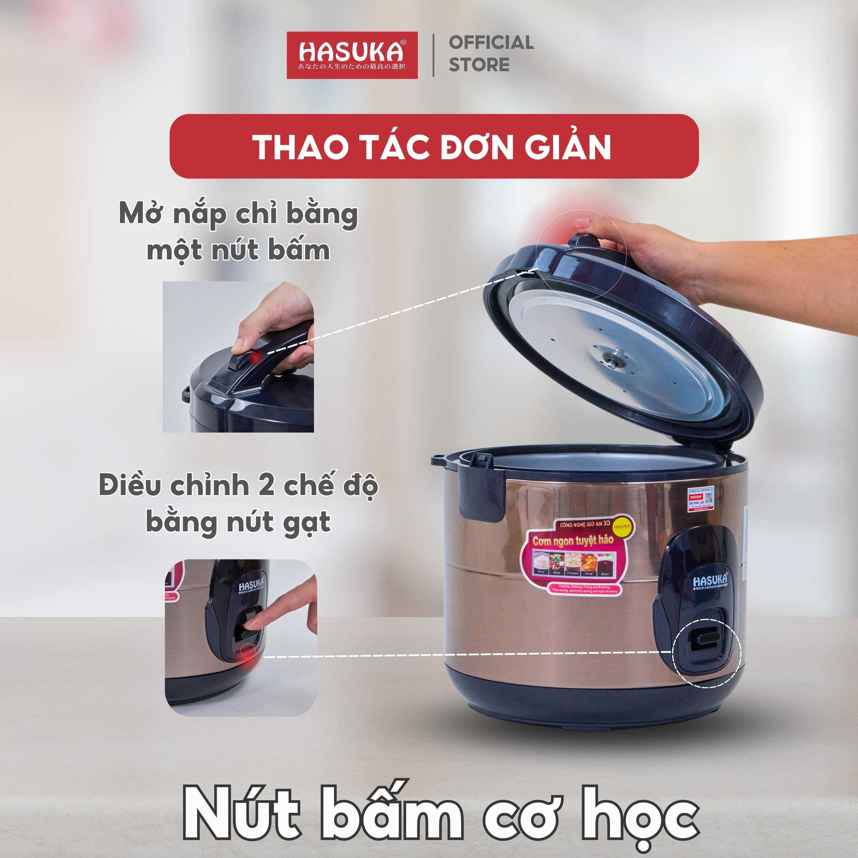 Nồi cơm điện HASUKA HSK 823 dung tích 1.8L, công suất 900W, lòng niêu dầy phủ chống dính ceramic, chống xước siêu bền - Hàng chính hãng