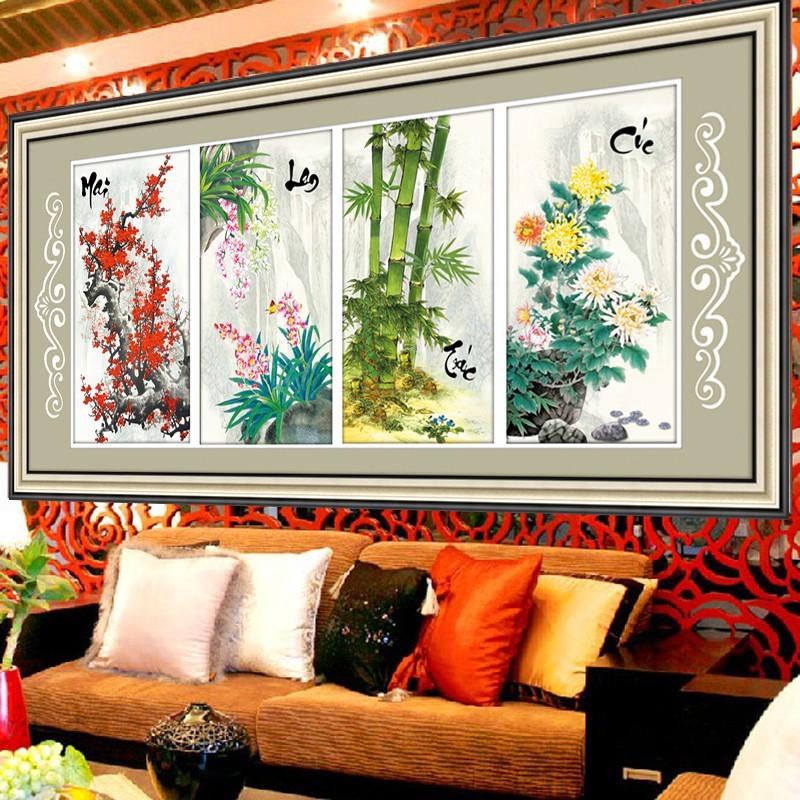 Tranh thêu chữ thập Mai Lan Trúc Cúc 130x59cm