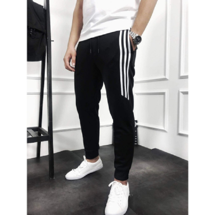 Quần Jogger 3 sọc lửng thể thao nam nữ, vải POLY mịn mát, phong cách thể thao