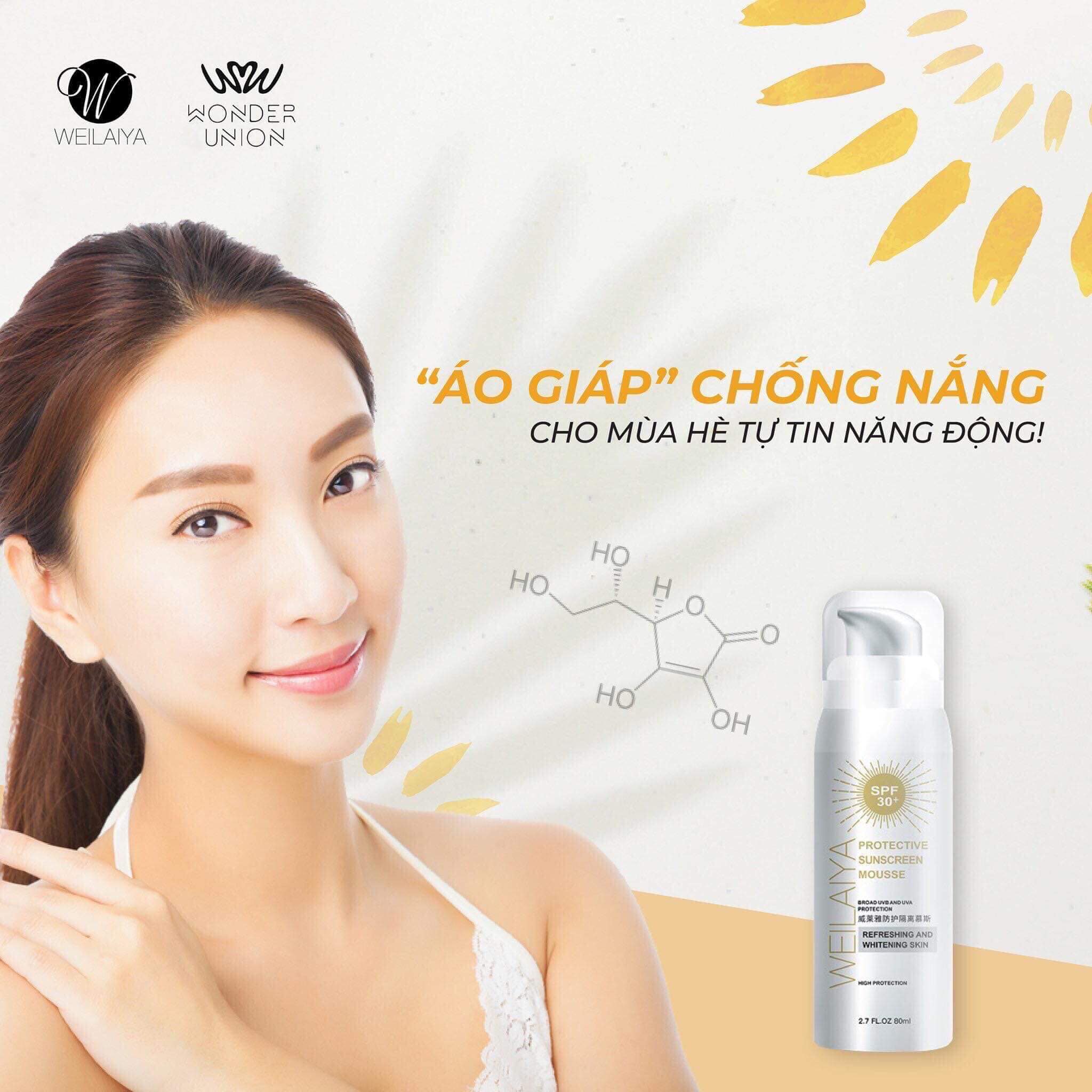 Bọt c.hống nắng Weilaiya Protective Sunscreen Mousse Spf 30+ giúp bảo vệ khỏi tia UV, trắng da 80ml