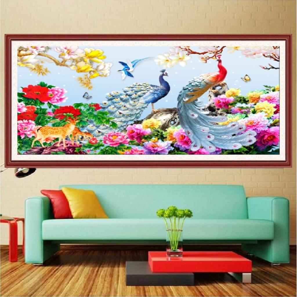 Tranh đá công xanh đắc lộc toàn gia LV458 - kích thước: 120 * 59cm.