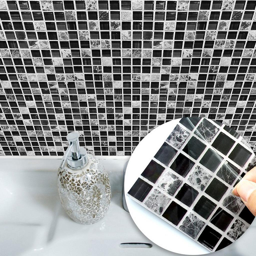 Black and White Mosaic Tile Sticker Kitchen Bathroom Floor Wall Decoration