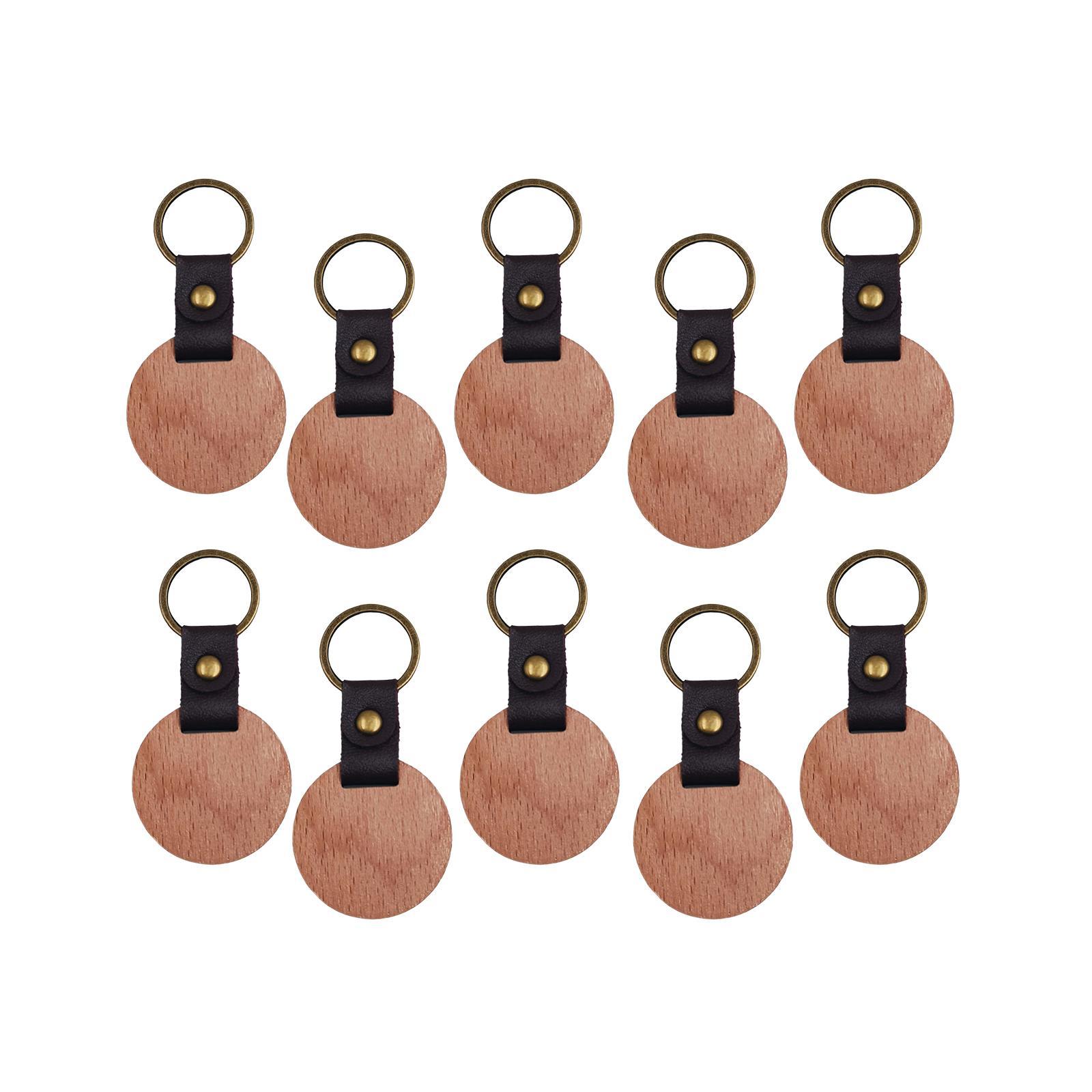 10Pcs Wooden Keychain  Keychain Holder for DIY Crafts Bag Pendant Home