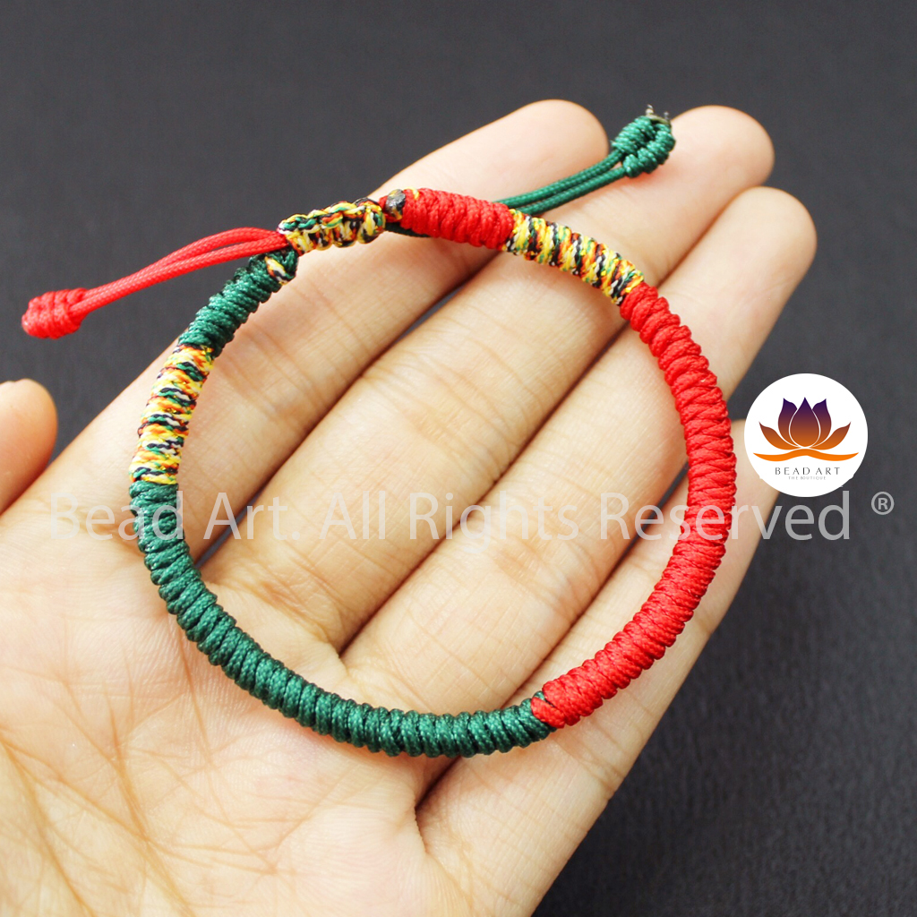 Vòng Tay Dây Ngũ Sắc Thắt Chỉ Màu Tibet Handmade Xanh Lá, Đỏ, Mệnh Mộc, Vòng Tay Phong Thuỷ, Chuỗi Hạt - Bead Art