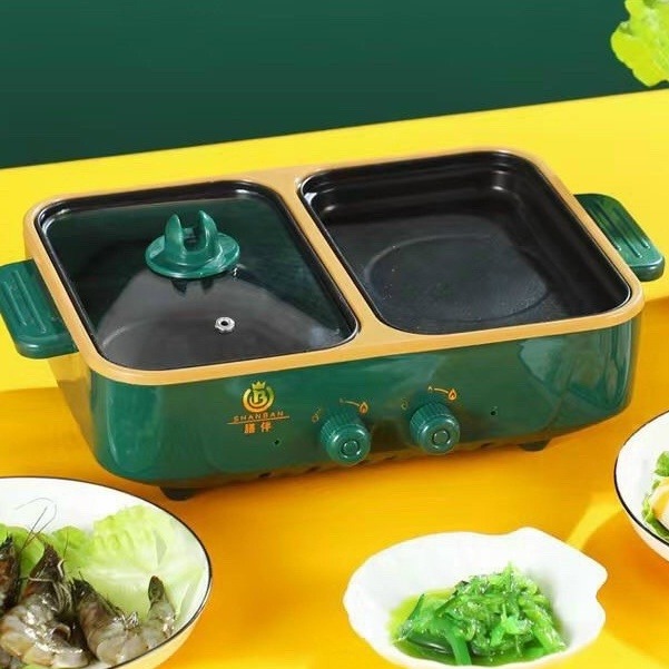 Bếp lẩu nướng 2 ngăn Hàn Quốc, Nồi lẩu 2 in 1 siêu chống dính đa năng - Bếp Lẩu Nướng Mini 2 Ngăn - Hàng Chính Hãng