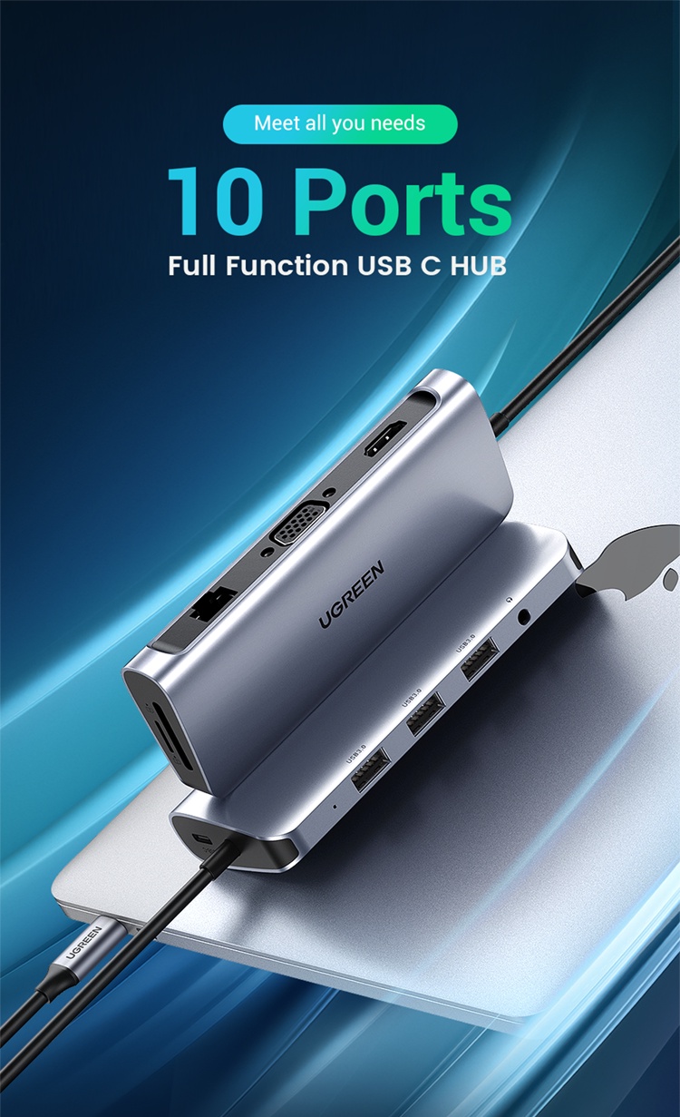 Ugreen Hub Chia Cổng USB 3.0 Sang Đầu Đọc Thẻ SD / TF 4K / HDMI VGA PD 3 Cổng USB 3.0 3.5mm Cho MacBook / Pro / Air / Type C ... hàng chính hãng