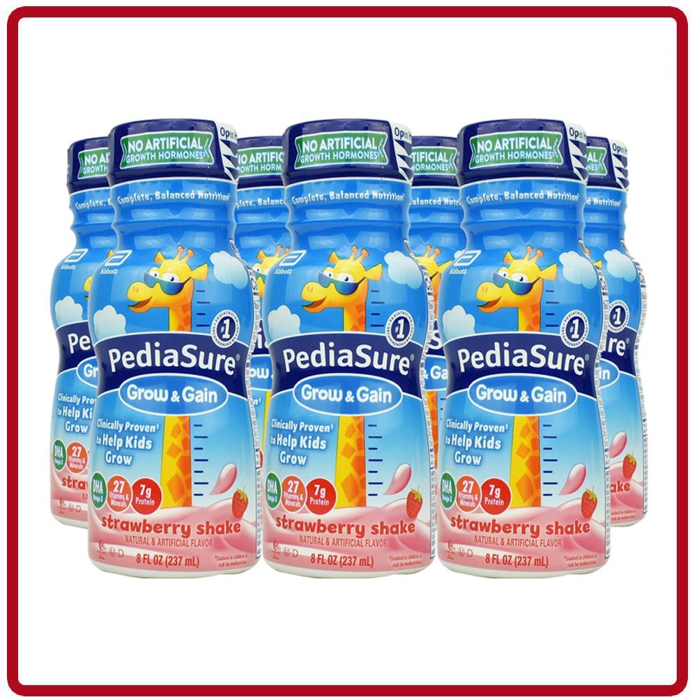 Thùng Sữa Pediasure Nước Grow &amp; Gain Optigro Strawberry Shake (vị dâu) mẫu mới 2020 Của Mỹ 24 chai x 237 ML