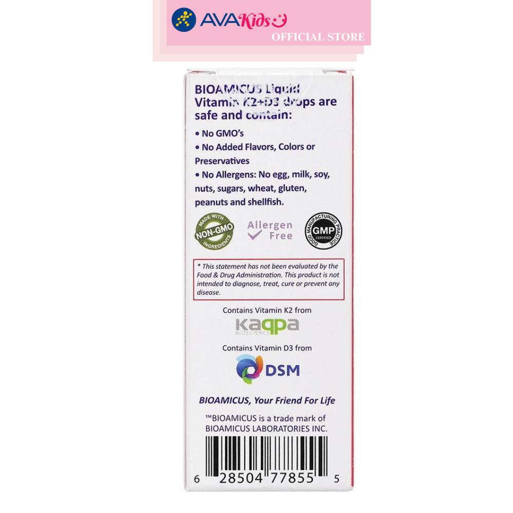 Siro BioAmicus Vitamin K2+D3 hỗ trợ tốt sức khỏe xương, răng 10 ml (từ 0 tháng)