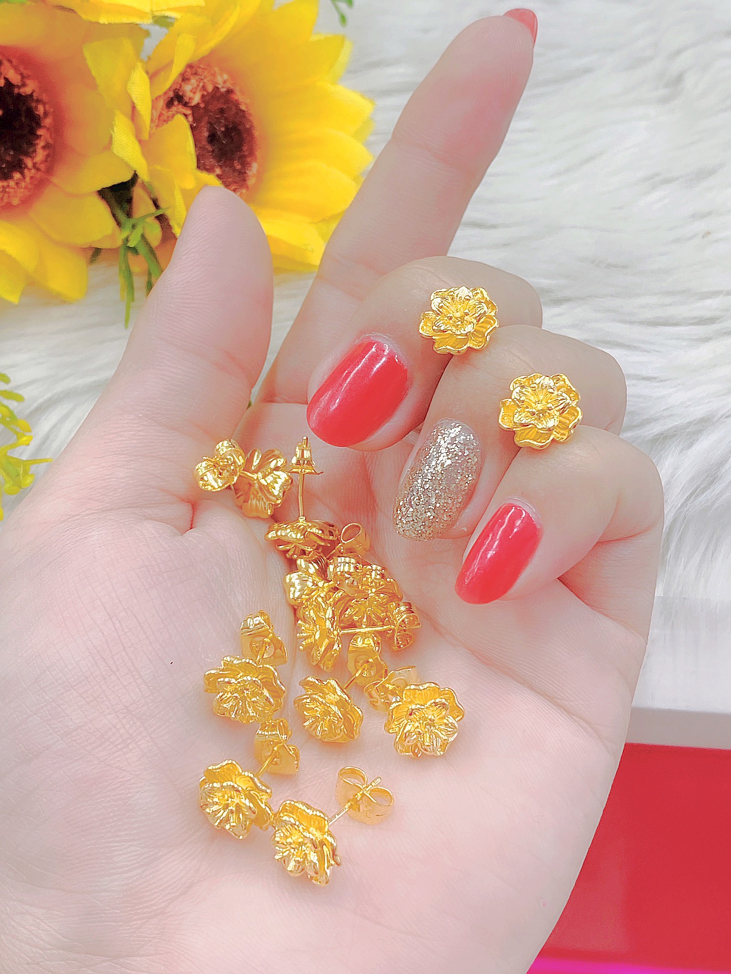 Bông tai cưới chạm hoa mạ màu 24 cao cấp H1180