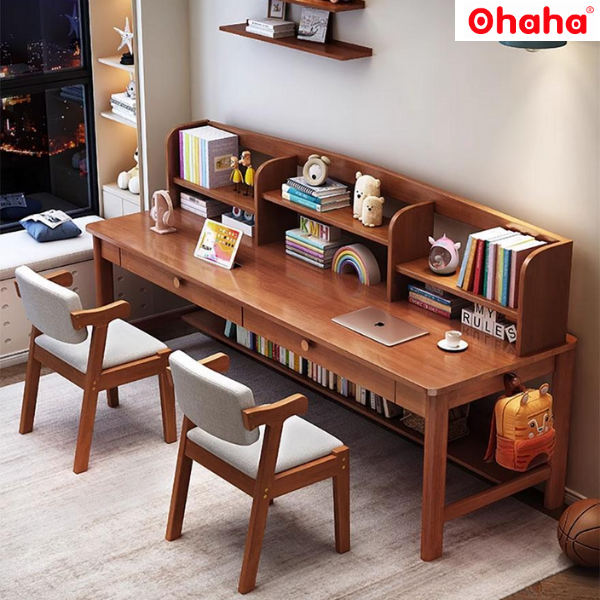 Bàn Học Đôi Có Kệ Sách Cho Bé OHAHA 008