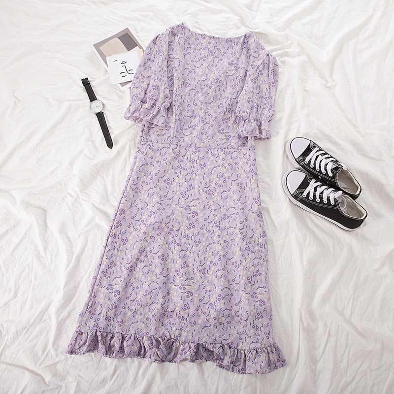 Đầm Hoa Nhí Cổ Tim Vintage SP028580 - SP028583 (hình thật