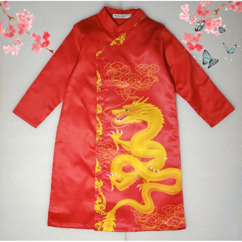 Áo dài bé trai in rồng đỏ
