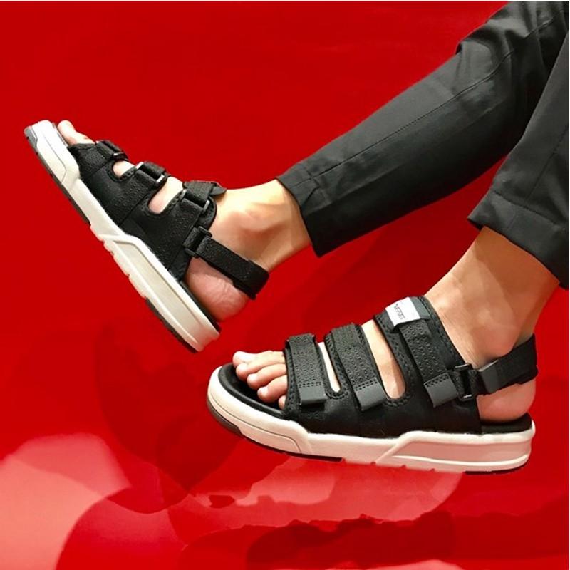 Giày Sandals Nam Nữ Vento Chính Hãng NV1001 Ba Quai Ngang Màu Đen Đế Trắng