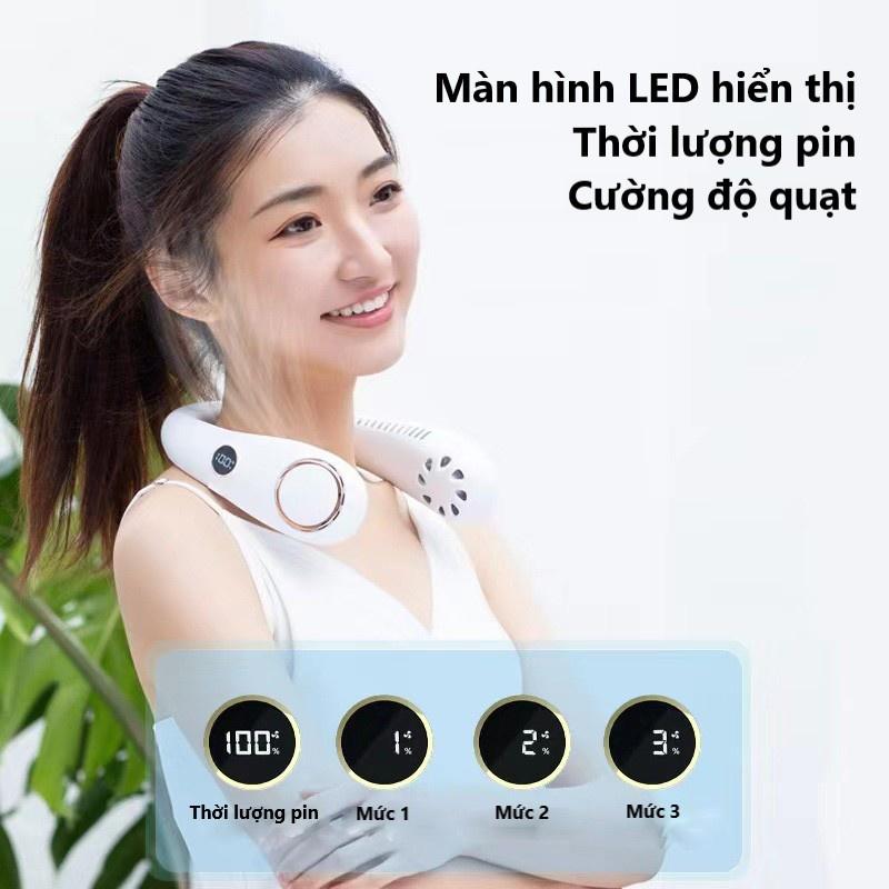 Quạt đeo cổ mini không cánh có màn hình led hiển thị pin thiết kế thông minh dung lượng pin lớn