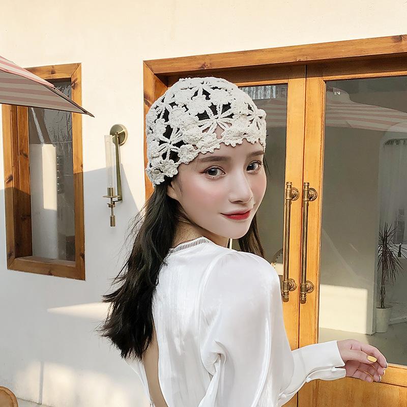 Tay Dệt Hoa Rỗng Ra Mỏng Nắp Ren Thoáng Khí Băng Đô Cài Tóc Turban Gọng Đan Móc Nón Phụ Nữ Bao Đầu Vào Mùa Xuân Và mùa Hè