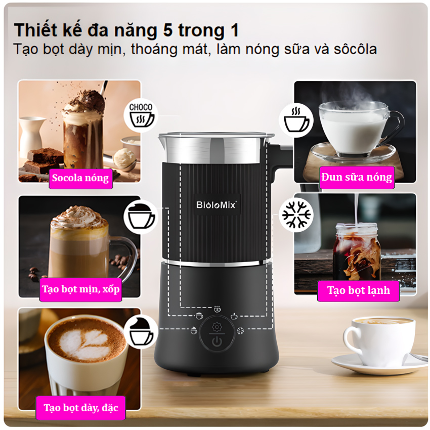 HÀNG NHẬP KHẨU - Máy tạo bọt sữa chuyên nghiệp dùng cho quán 5 trong 1. Thương hiệu Mỹ cao cấp Biolomix - BD02