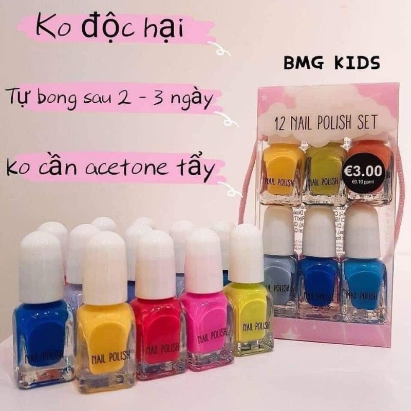 Set sơn móng tay cho bé gái 12 màu Cute màu pastel - màu nhũ của Pháp