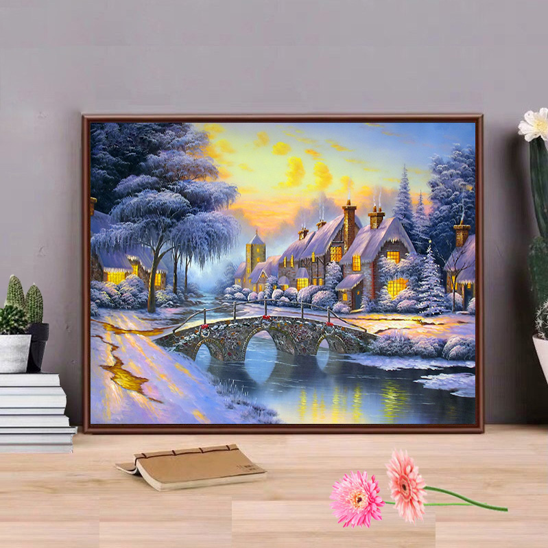 Tranh sơn dầu số hoá tự tô đã căn sẵn khung 50x40 cm (painting by number) - Winter river