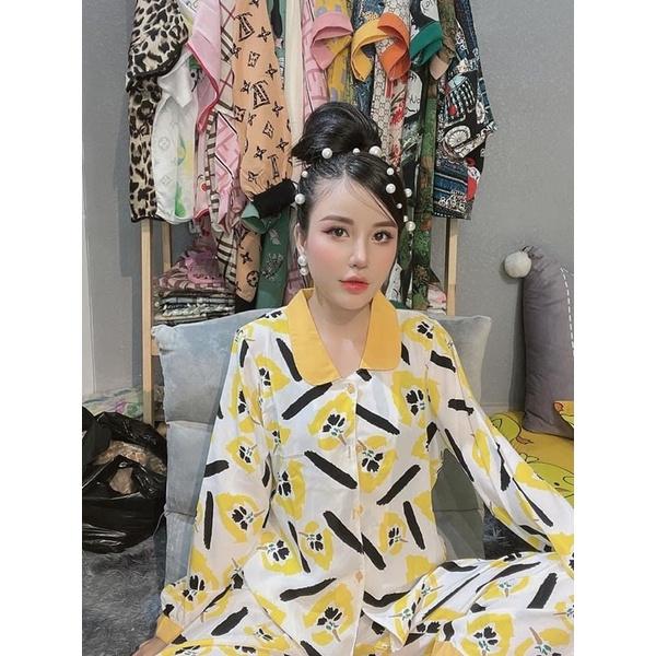 Đồ bộ nữ cổ sen tay dài, đồ bộ mặc nhà chất liệu mango size dưới 62kg