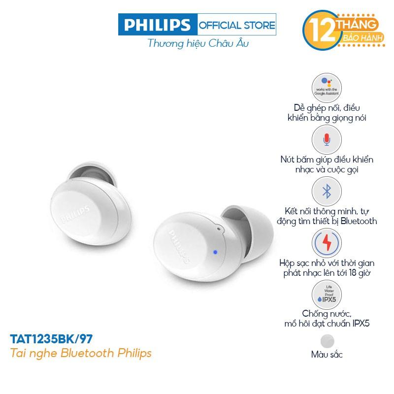 Tai nghe Philips Có BASS, Bluetooth, TAT1235WT/97, Màu trắng - Hàng nhập khẩu