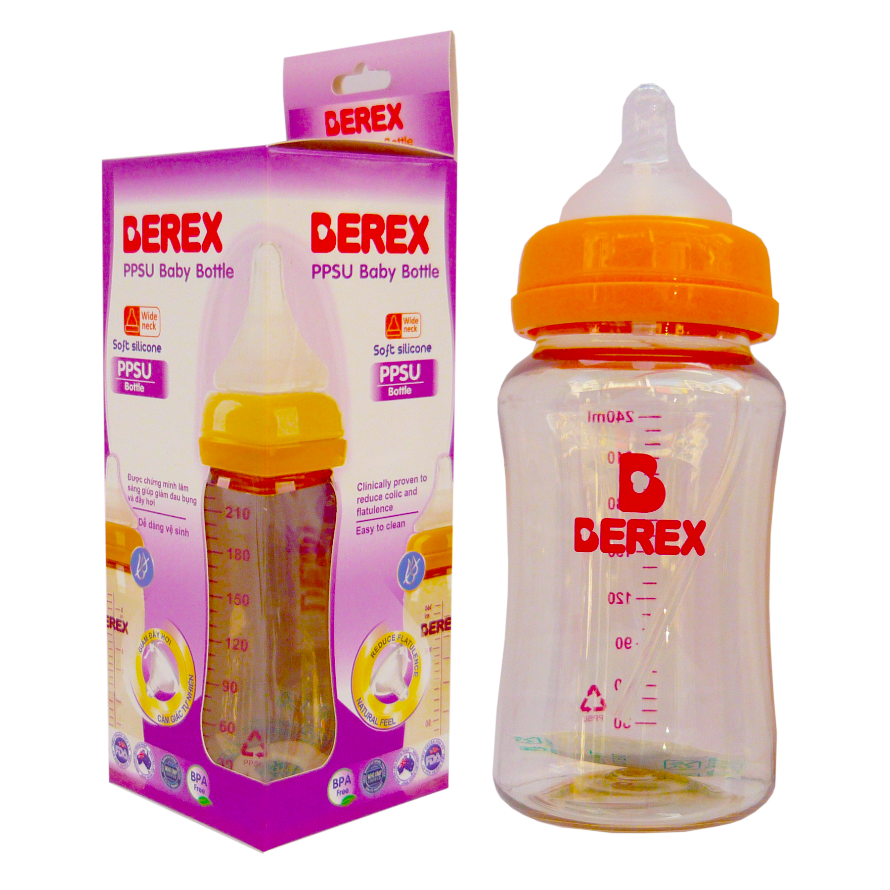 Bình sữa Nhựa PPSU PLUS Berex cao cấp cổ rộng, mô phỏng tự nhiên cho bé từ sơ sinh (240ml)