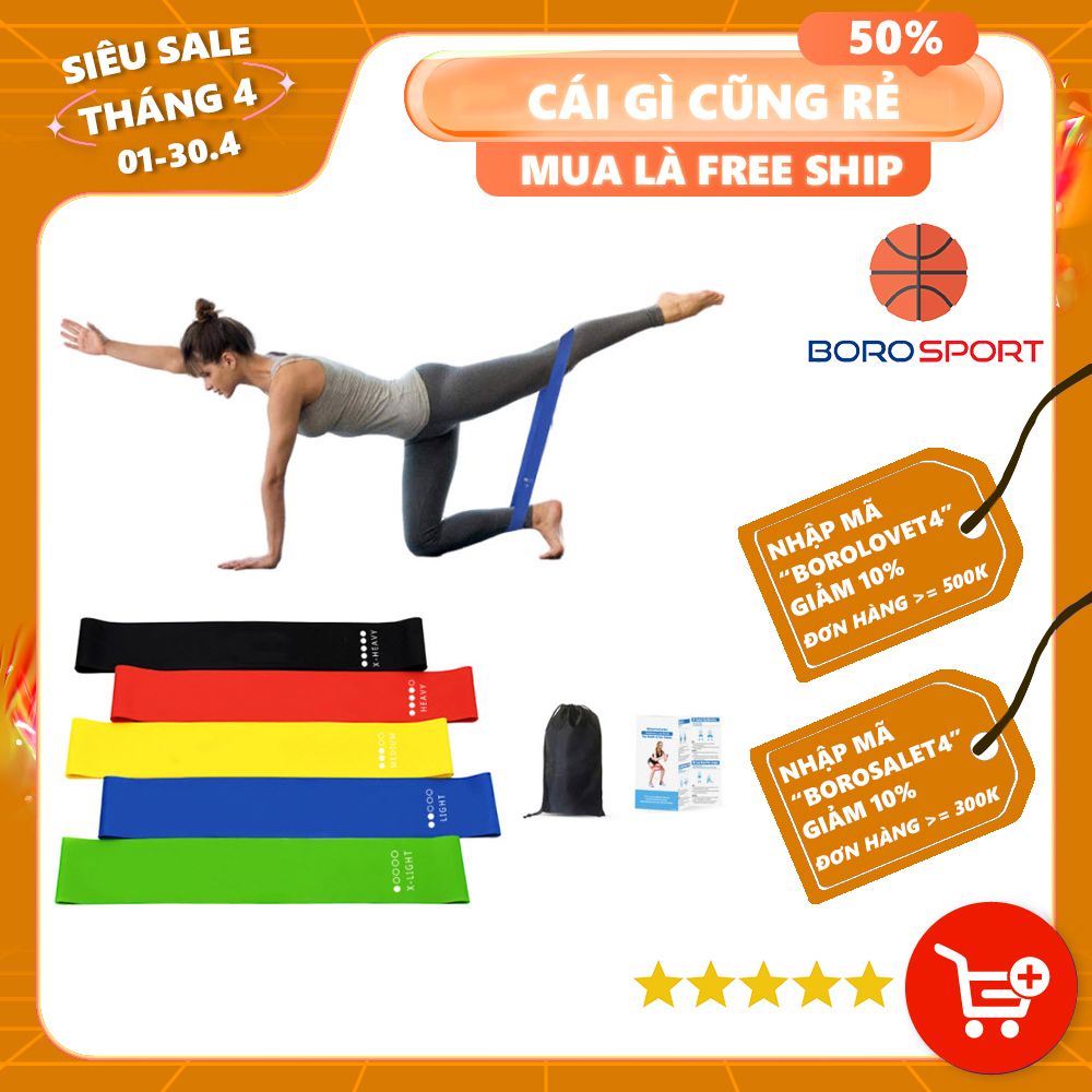 Bộ 5 dây đàn hồi tập gym, dây đàn hồi  mini band tập yoga dây đàn hồi kháng lực cao cấp, dây đàn hồi tập thể dục Cleacco ( bộ 5 dây đủ màu trong 1 túi )