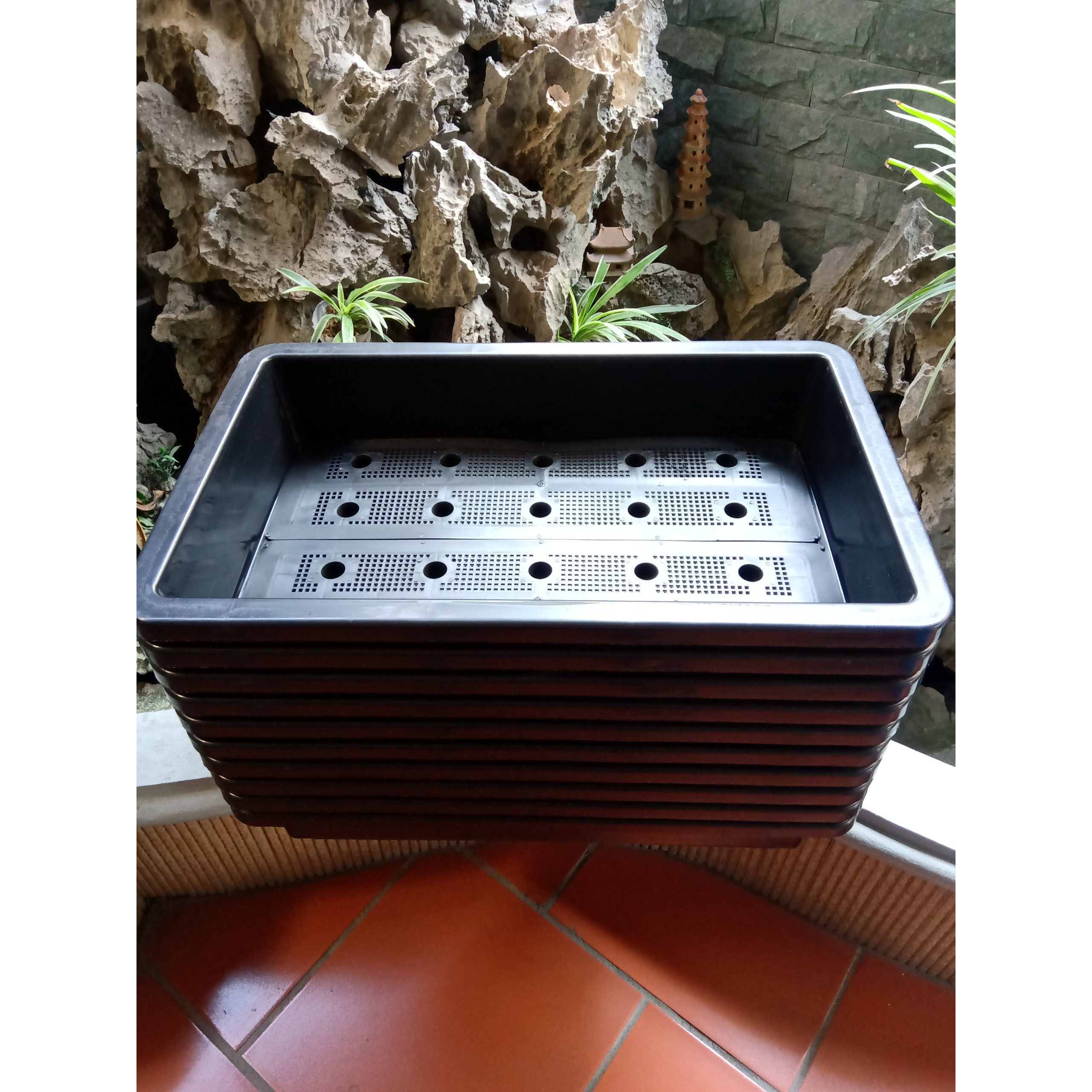 10 chậu trồng rau thông minh 2 đáy màu đen 67x43x15 cm