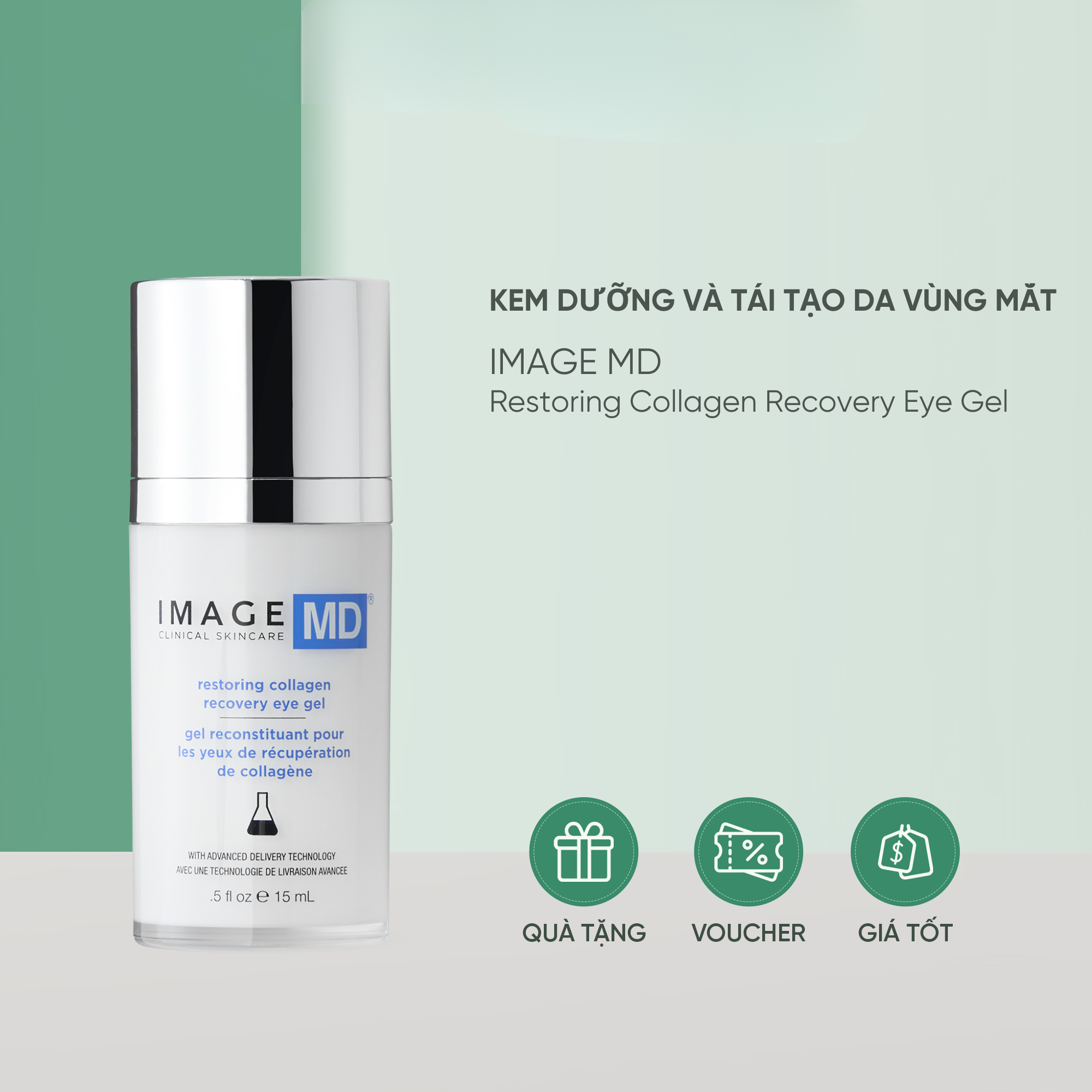 Kem dưỡng vùng mắt giảm nhăn, vết chân chim IMAGE MD Restoring Collagen Recovery Eye Gel 15ml