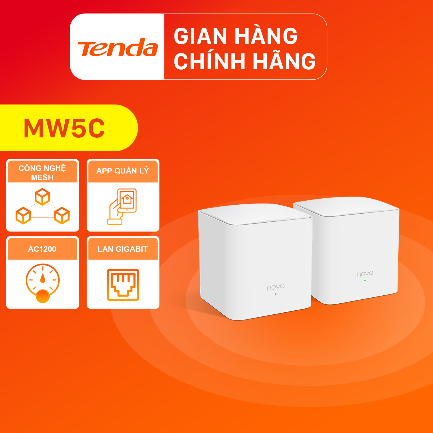 Tenda Hệ thống Wifi Nova Mesh cho gia đình MW5C Chuẩn AC 1200Mbps 2 pack - Hàng Chính Hãng