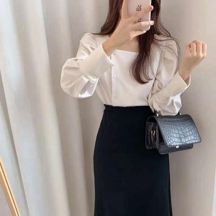 ÁO TAY DÀI CỔ VUÔNG PHỐI NÚT XINH XẮN CÓ 3 MÀU