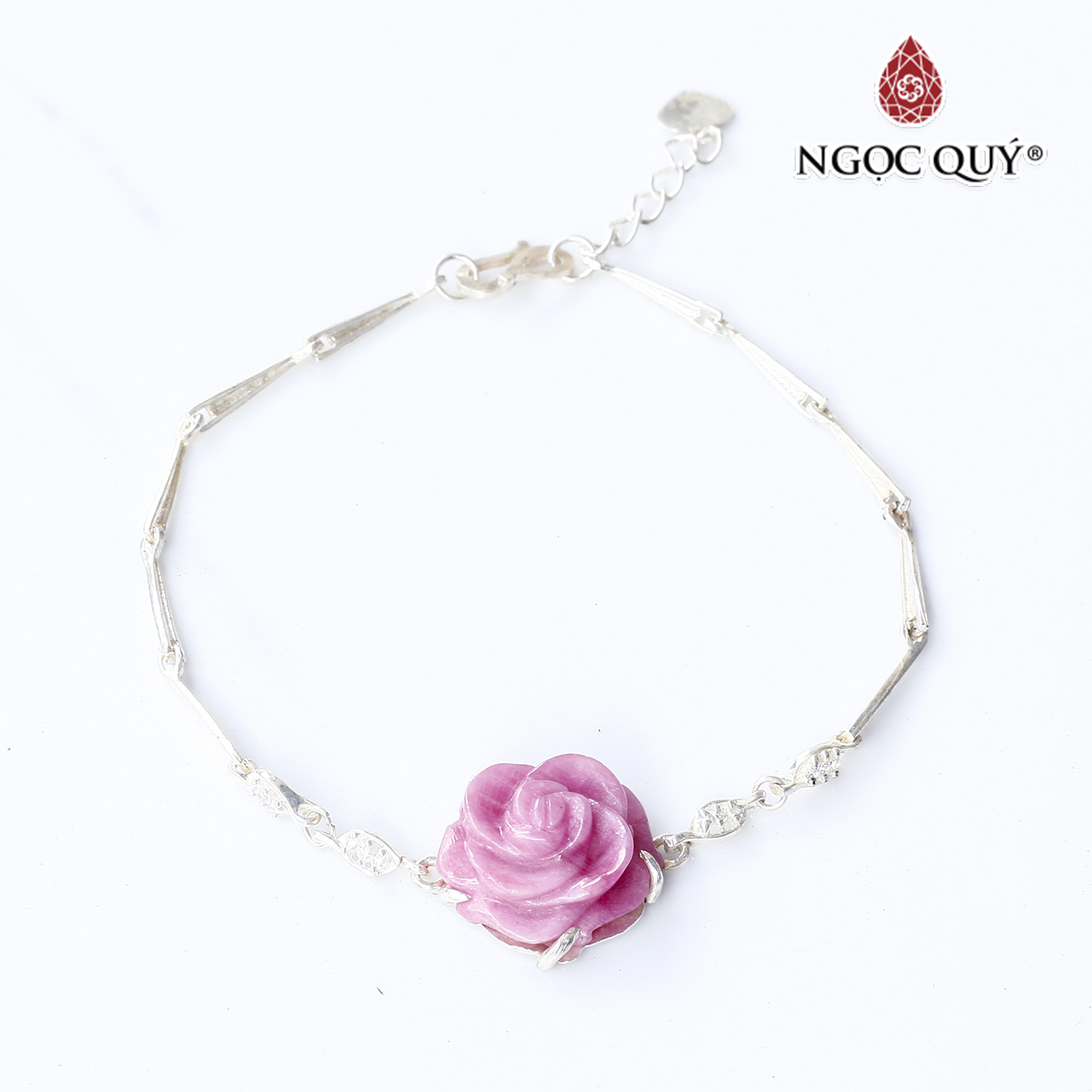 Vòng lắc bạc phối hoa mẫu đơn ruby hồng ngọc mệnh hỏa, thổ - Ngọc Quý Gemstones