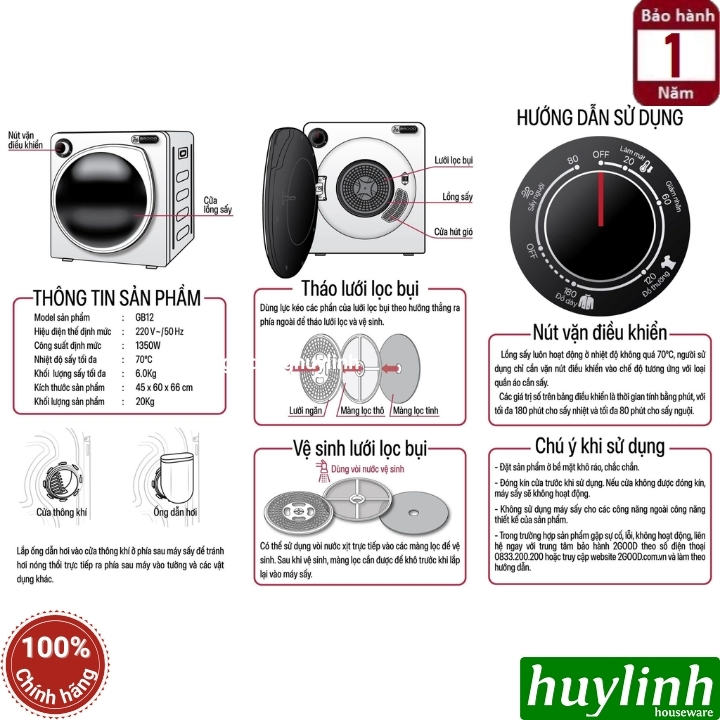 Máy sấy quần áo thông hơi 2Good GB12 - 7 kg - Hàng chính hãng