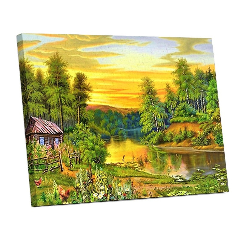 Tranh sơn dầu số hóa tự tô đã căn khung 40x50cm- E993 Làng nam bộ