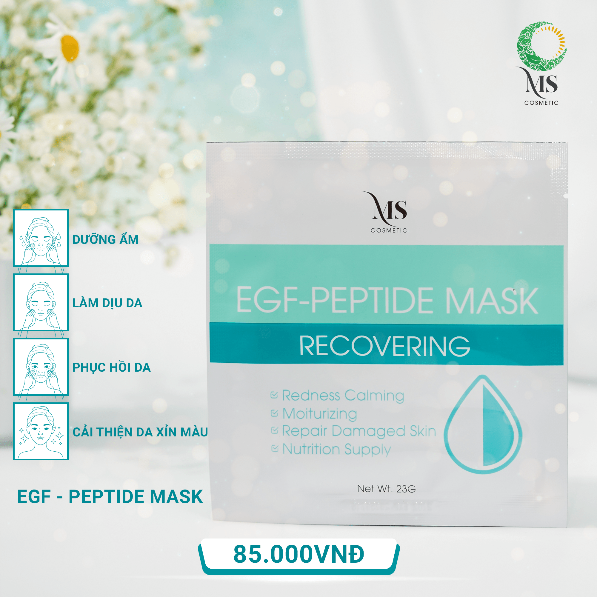 Mặt Nạ Dạng Thạch MS EGF - Peptide Mask Giúp Dưỡng Ẩm, Mặt Nạ Thạch Phục Hồi Và Tái Tạo Da Giúp Da Săn Chắc (1 Miếng - 23g) - MỸ PHẨM MS COSMETIC