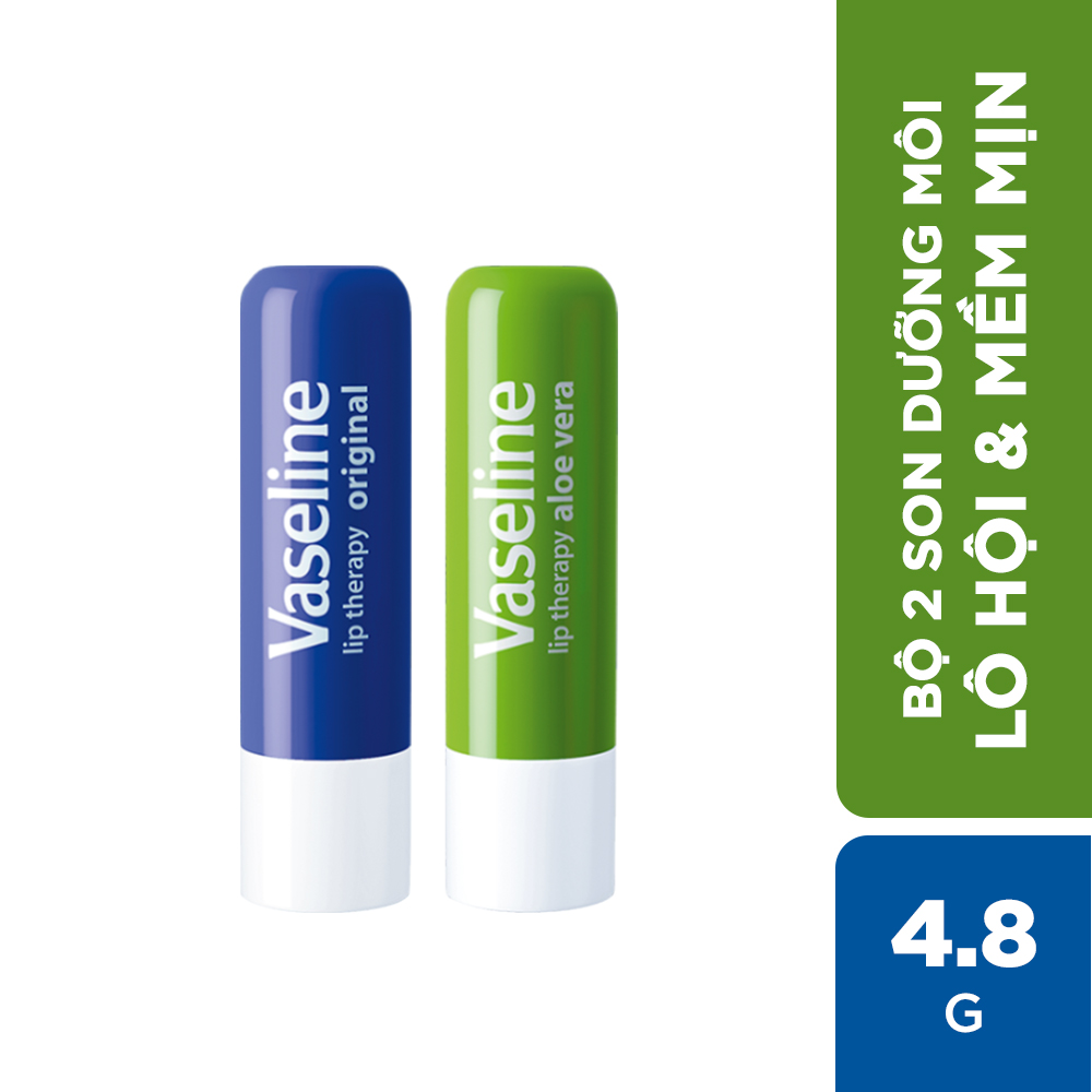 Bộ 2 son dưỡng môi Vaseline dạng thỏi 4.8g: Lô Hội và Mềm Mịn