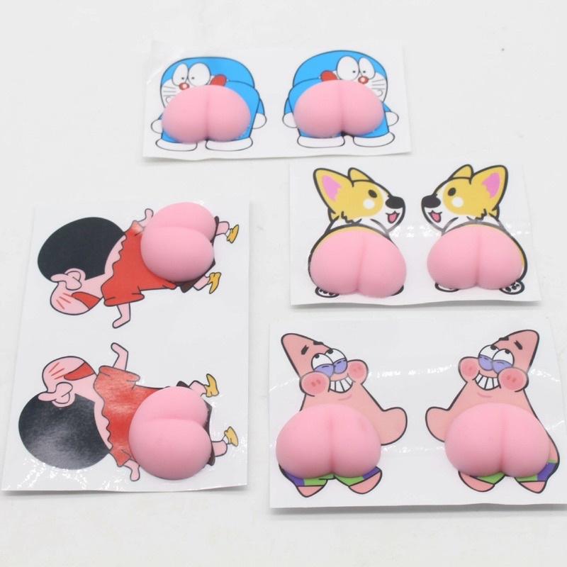 Miếng Dán Mông Mochi Sillicon Sticker Quả Đào Mông Shin Mông Chó Thú Bóp Giảm Stress, siêu hot, dán ốp điện thoại