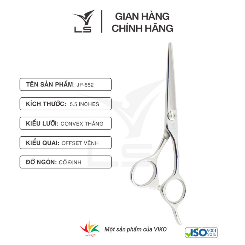 Kéo cắt tóc LS lưỡi thẳng quai offset vênh đỡ ngón cố định JP552