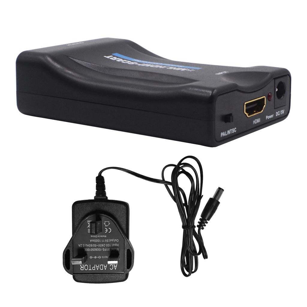 HDMI 1080p to Scart 60Hz HDMI Adapter Plug and Play Analog to Digital Converter Box Video Audio HDMI Scart Adapter Support PAL / NTSC for PS4 / PS3 / TV / DVD UK