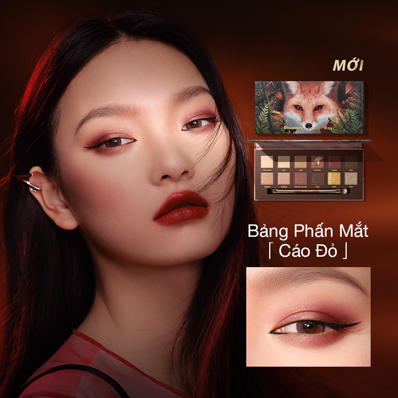 Bảng phấn mắt PERFECT DIARY 12 màu sắc tông lì và ánh nhũ lấp lánh kèm cọ trang điểm cao cấp 14g