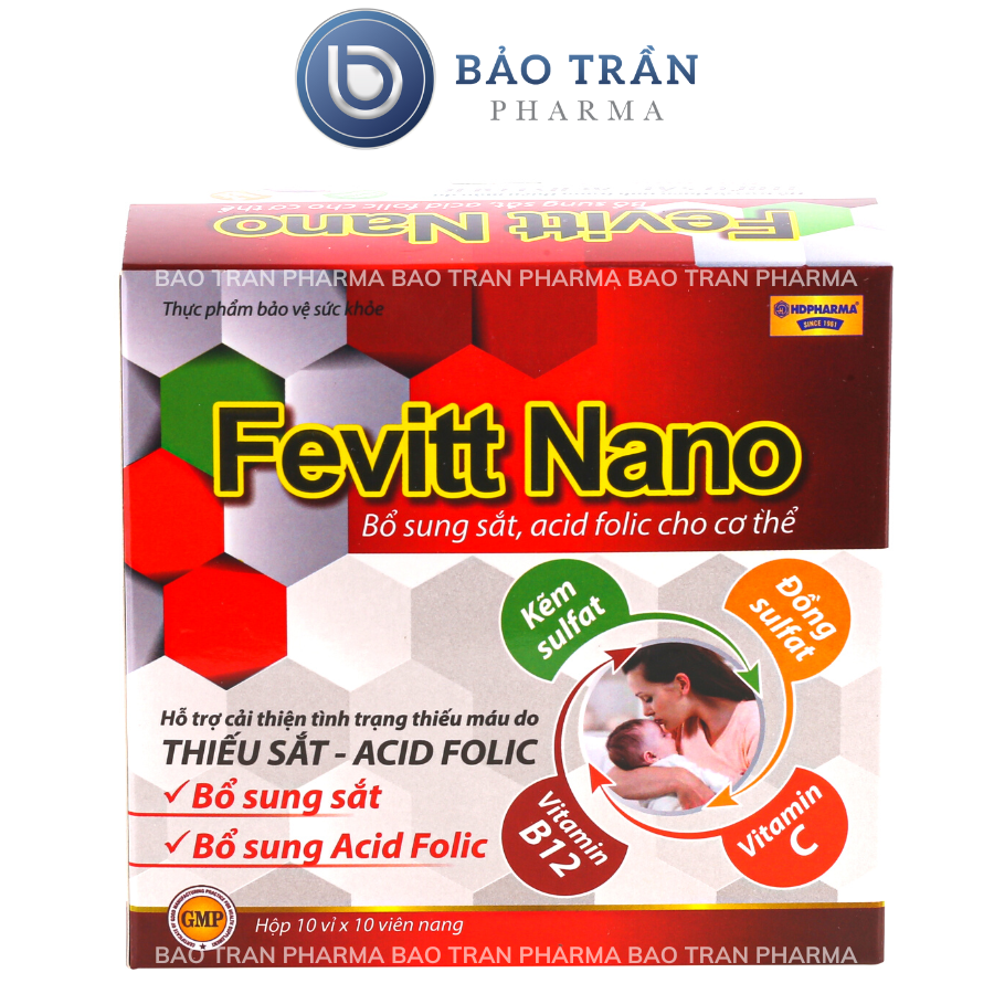 Viên uống bổ máu Fevitt Nano 4 mắt bổ sung Sắt, Acid Folic cho người thiếu máu - Hộp 100 viên