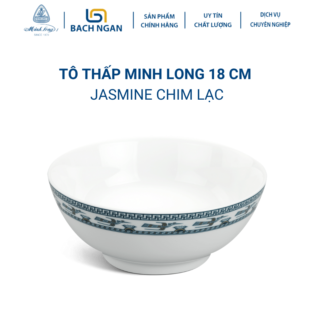 Tô thấp Minh Long 18 cm Jasmine Chim Lạc Bằng sứ, Hàng Đẹp, Cao Cấp, Dùng Trong Gia Đình, Đãi Khách, Tặng Quà Tân Gia