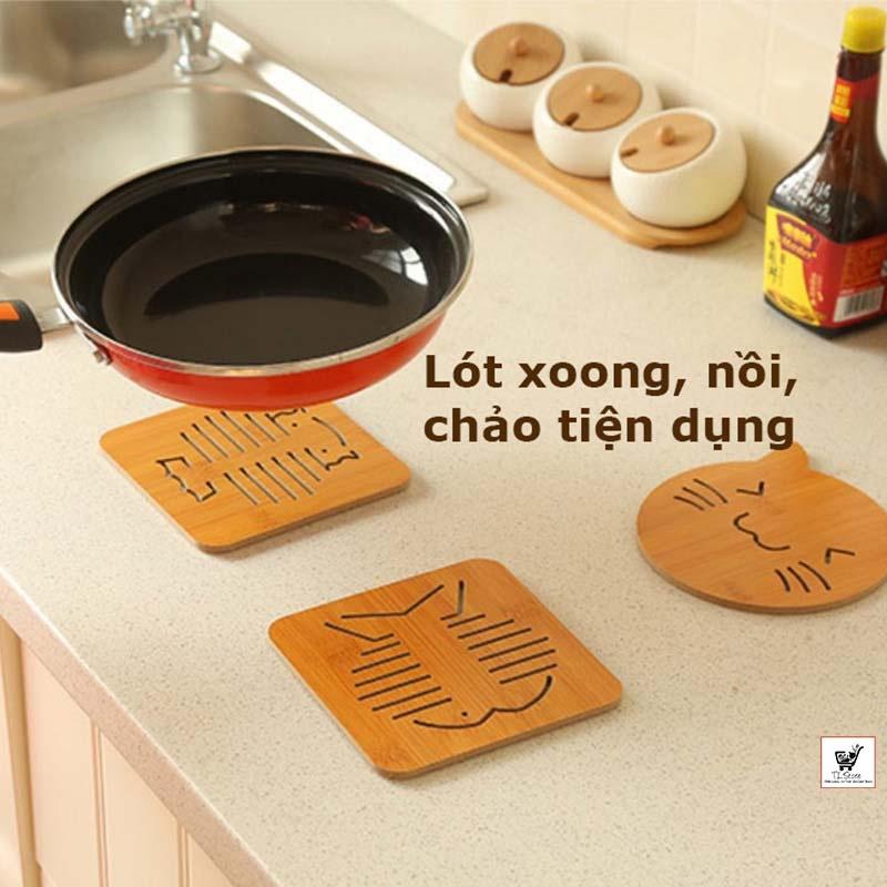 Miếng Lót Nồi, Lót Ly Cốc Bằng Gỗ Cách Nhiệt Sang Trọng Loại có đệm Lót Đế Chống Trượt Hàng Dầy Không Gãy