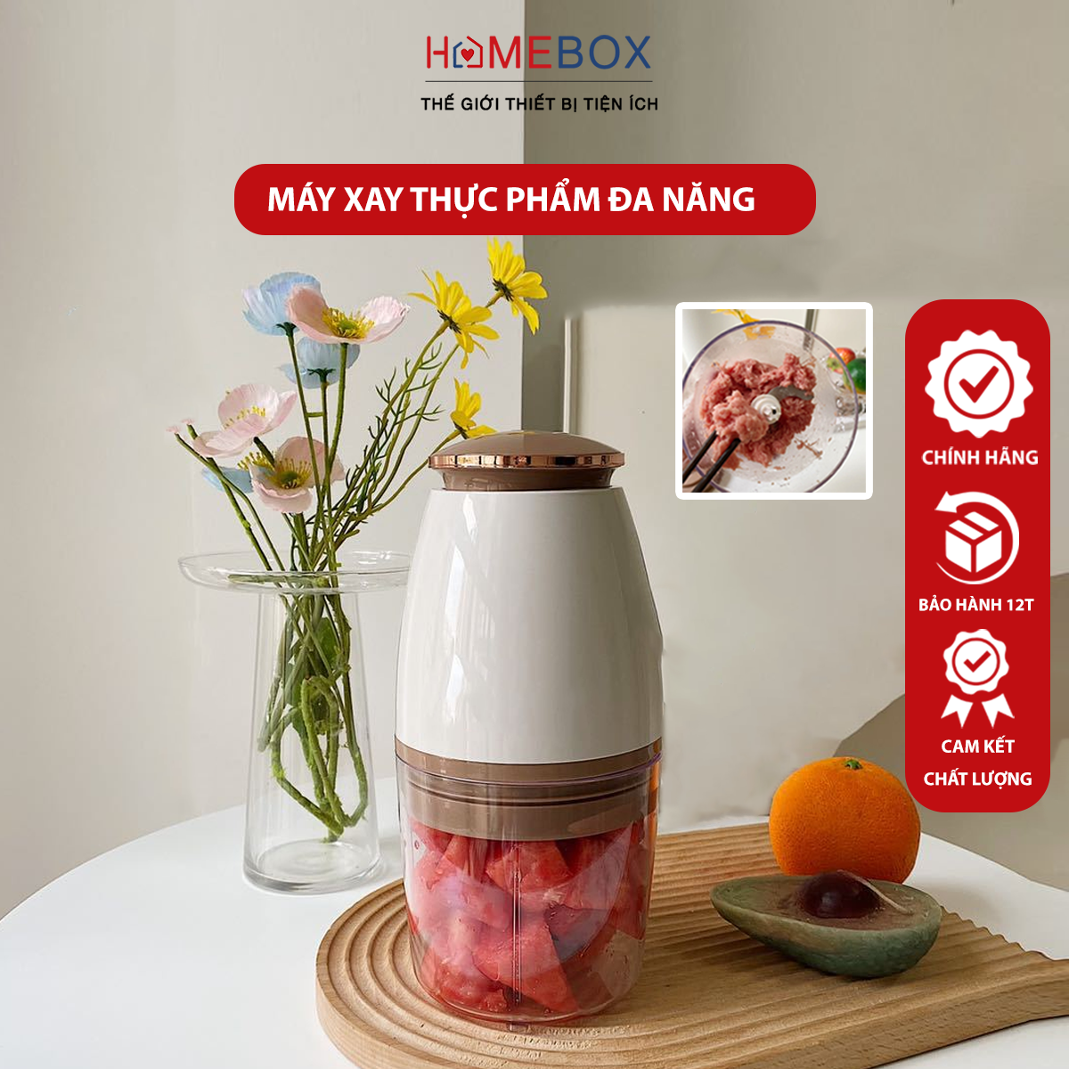 Máy Xay Cắt Đa Năng Mini - Máy Xay Thực Phẩm, Thịt, Hoa Quả, Đồ Ăn Dặm Cho Bé... - Hàng Chính Hãng