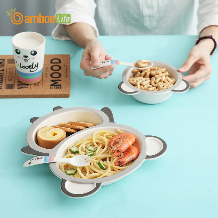 Set khay ăn dặm cho bé từ sợi tre Bamboo Life BL0A8 hàng chính hãng Dụng cụ ăn dặm cho bé Đồ dùng ăn dặm cho bé Bộ chén bát ăn dặm cho bé