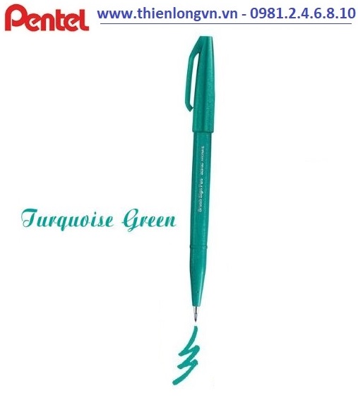 Bút lông viết thư pháp hiện đại Pentel SES15C-D3X xanh ngọc; Calligraphy Fude Touch Sign - Turquoise green