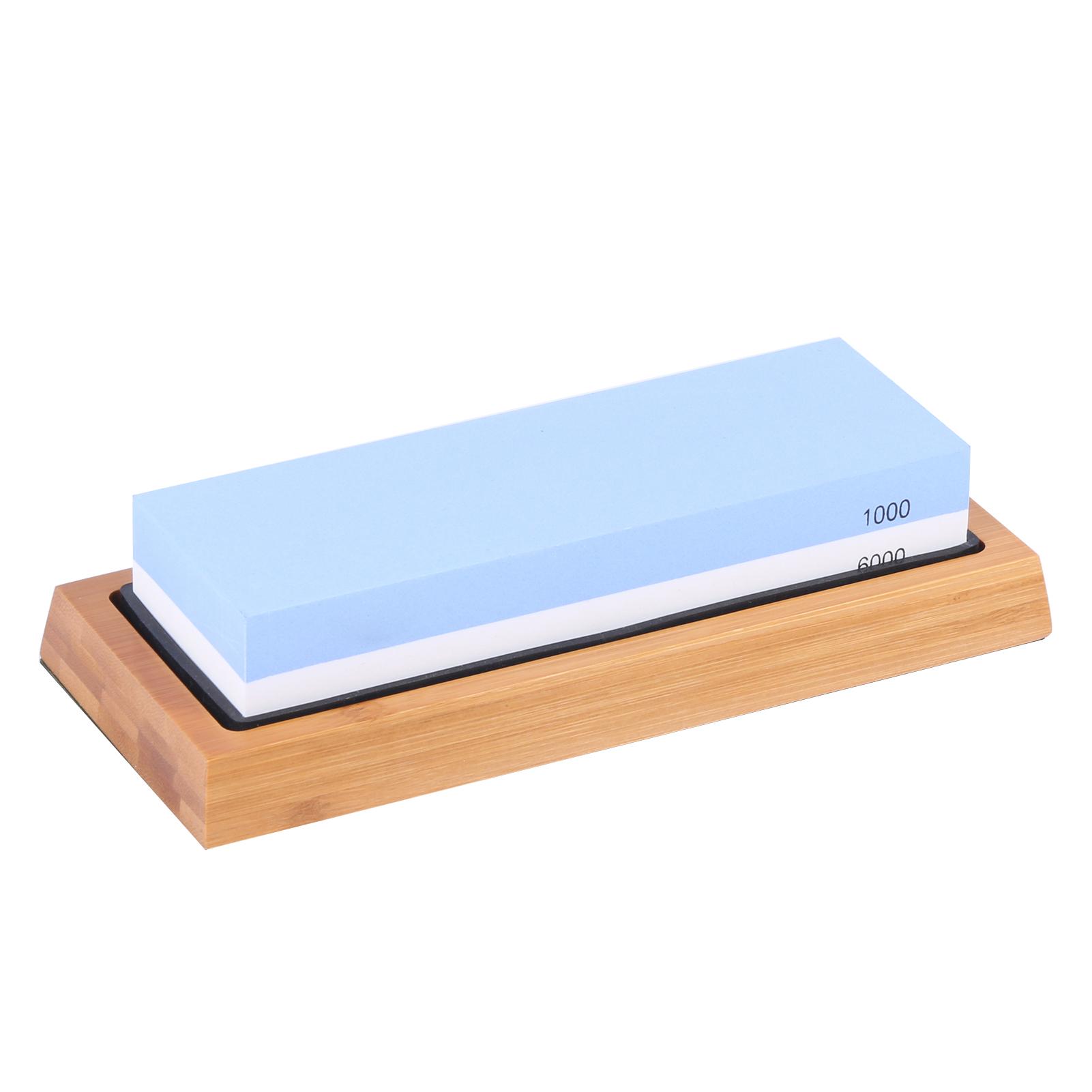 Bộ Đá mài hai mặt Grit White Corundum với giá đỡ silicone, đế tre, bộ điều chỉnh đá trắng và thanh dẫn góc, dụng cụ mài dao chuyên nghiệp