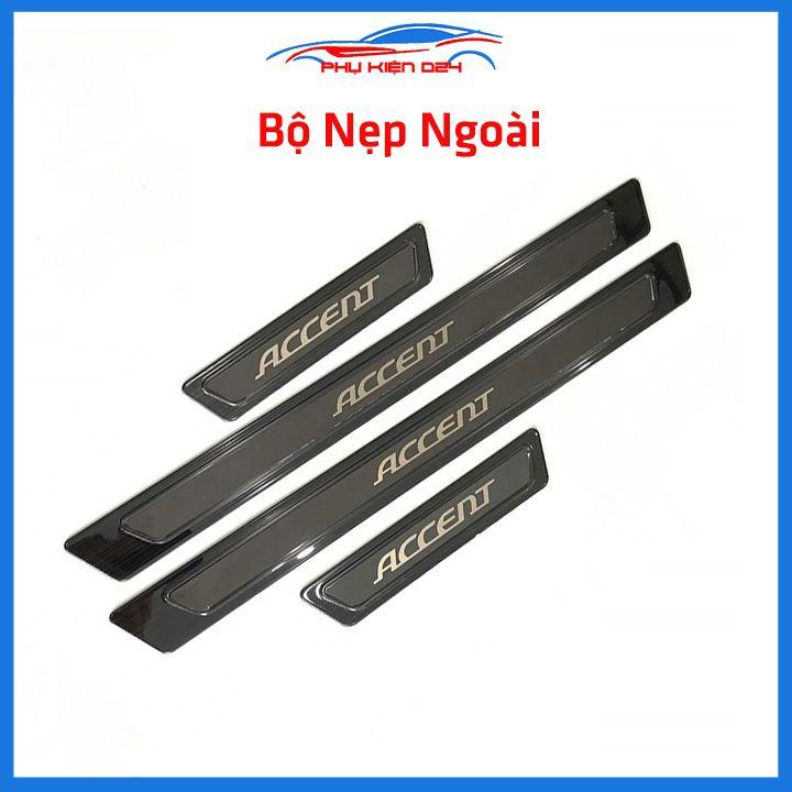 Bộ ốp bậc cửa trong ngoài nẹp bước chân Accent 2018-2019 vân Titan chống trầy trang trí xe