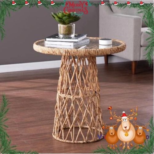Bàn Cafe Lục Bình Đan Mặt Kính - Thương Hiệu Viet Home Decor